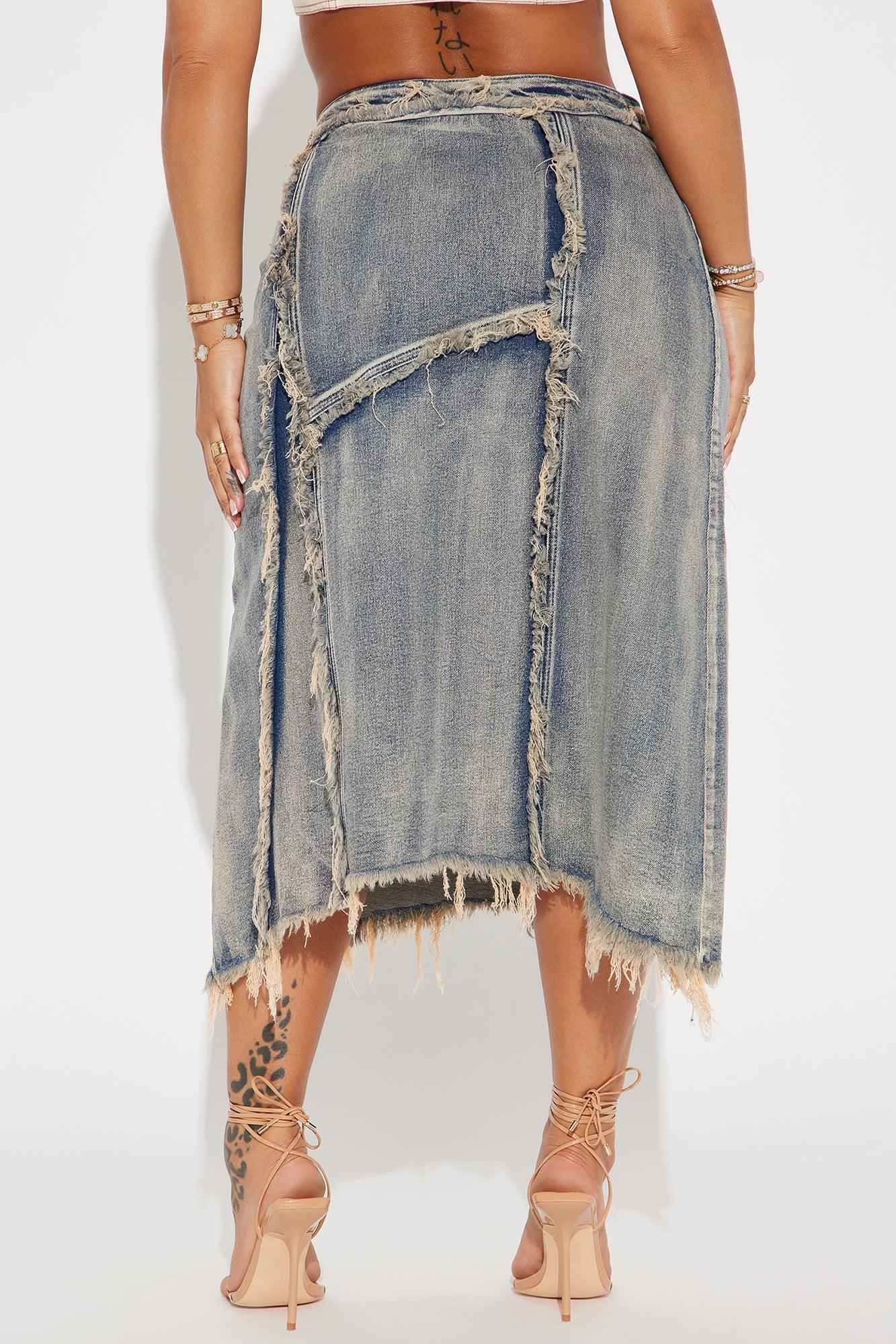 In Time Washed Denim Midi Skirt - Medium Wash Product Image