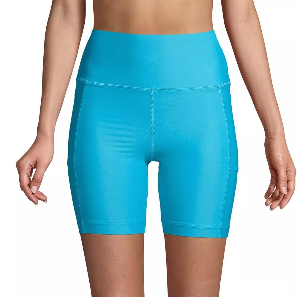 Women's Lands' End 6" Chlorine-Resistant UPF 50 Swim Shorts, Size: Medium, Turquoise Product Image