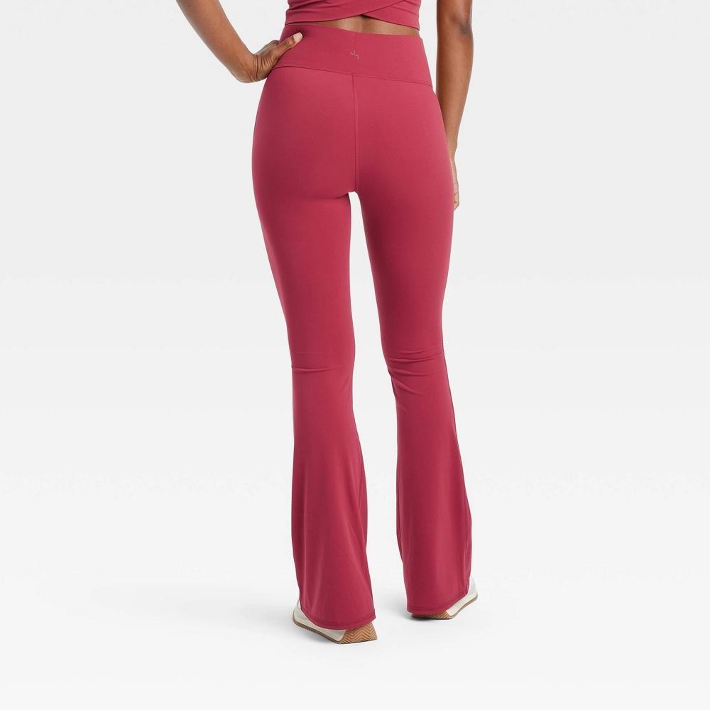 Womens High Rise Crossover Waistband Flare Leggings - JoyLab Burgundy XXL Product Image