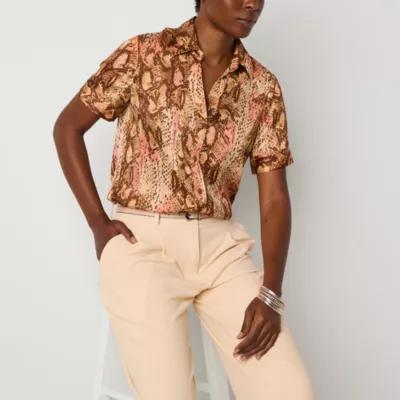 Worthington Womens Short Sleeve Regular Fit Button-Down Shirt Product Image