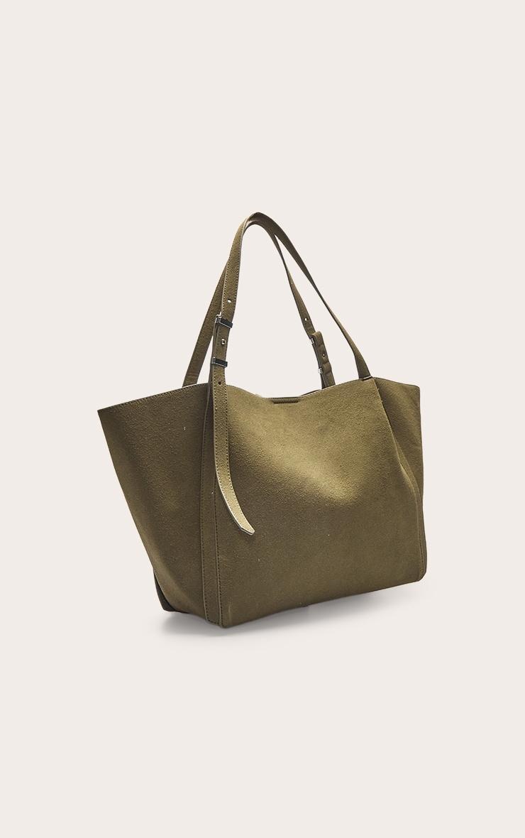 Olive Faux Suede Adjustable Strap Tote Bag Product Image