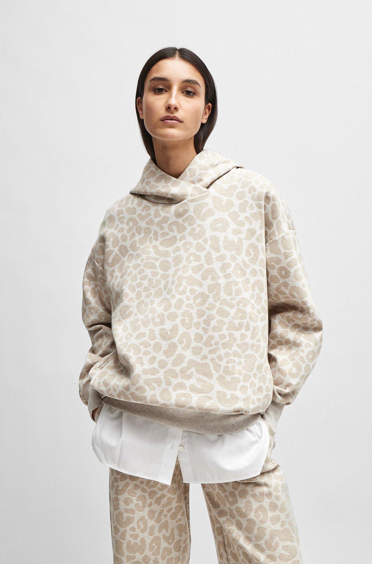 NAOMI x BOSS longline hoodie with leopard pattern Product Image