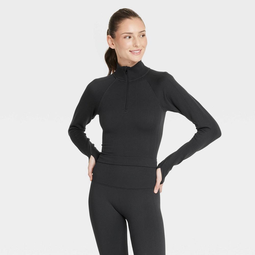 Womens Seamless 1/2 Zip Pullover Jacket - All In Motion Black M: Moisture Wicking, Long Sleeve, Mock Turtle Neck, Top Product Image