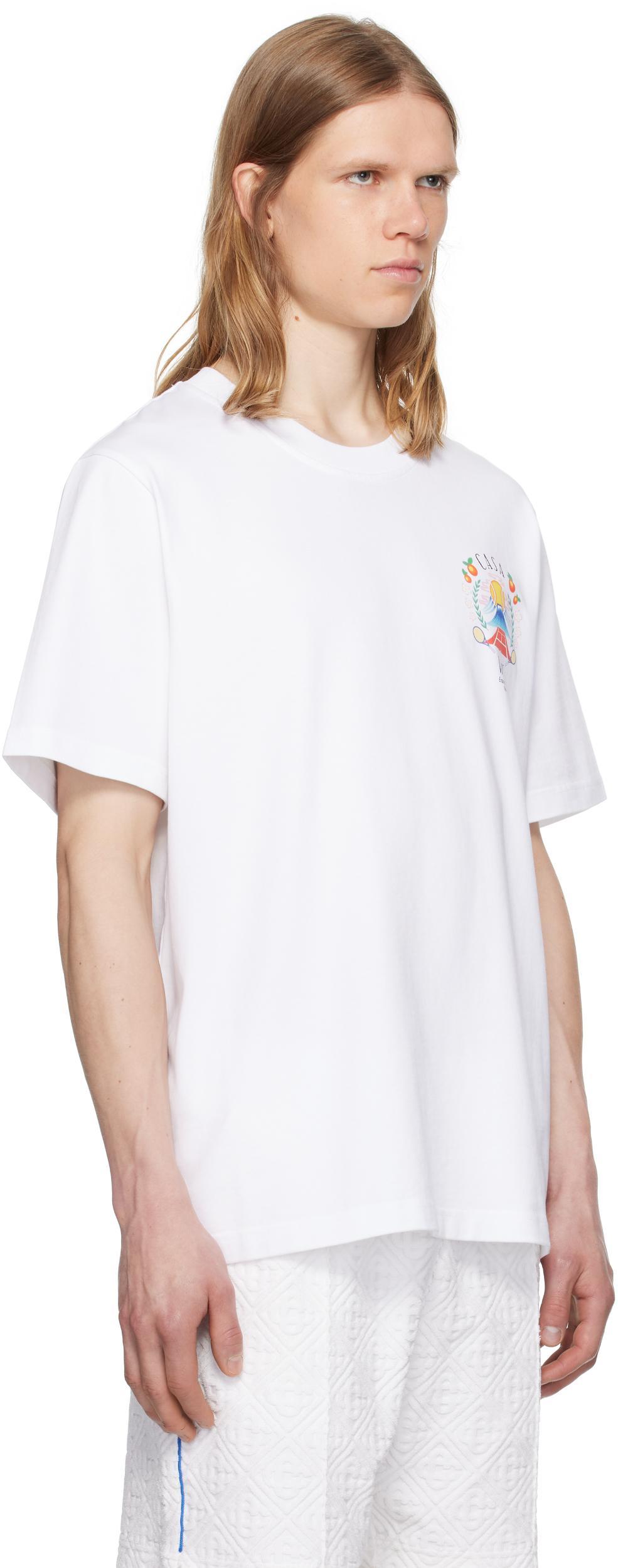 CASABLANCA T-shirt Girocollo Con Logo Sul Fronte In Cotone Bianca Uomo In Neutral Product Image