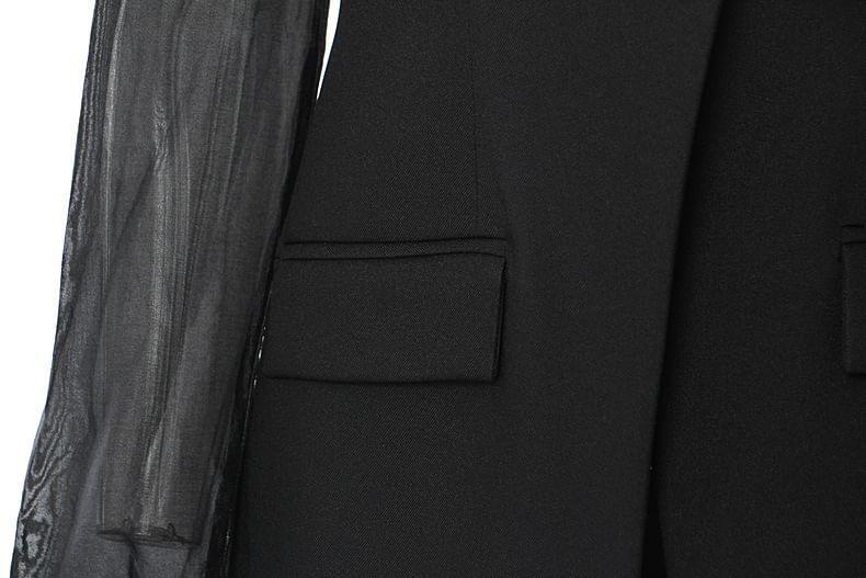Square Neck Sheer Panel Single Button Blazer Product Image