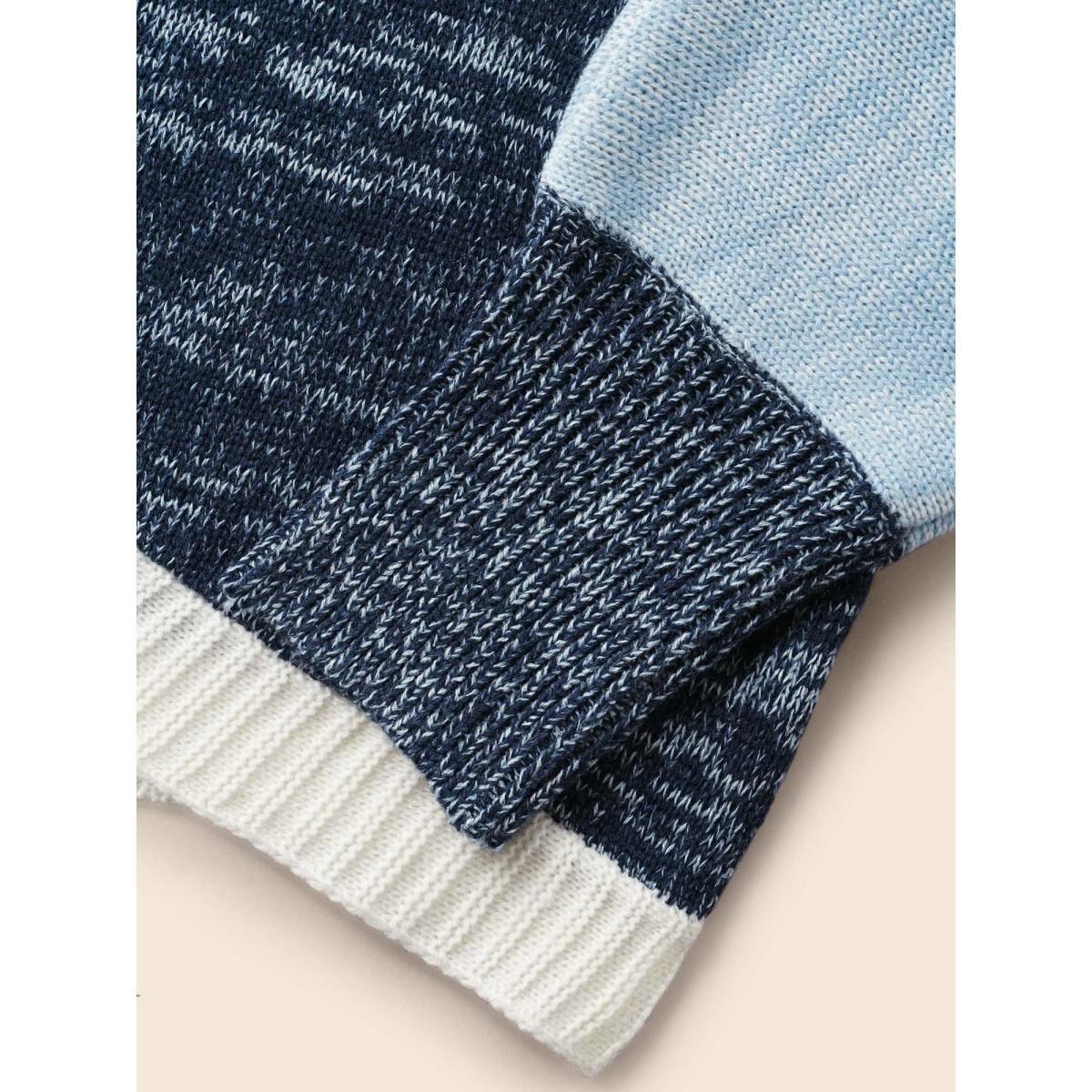 Plus Size Colorblock Contrast Curved Hem Cardigan Indigo Women Casual Loose Long Sleeve Everyday Cardigans BloomChic 12/L Product Image