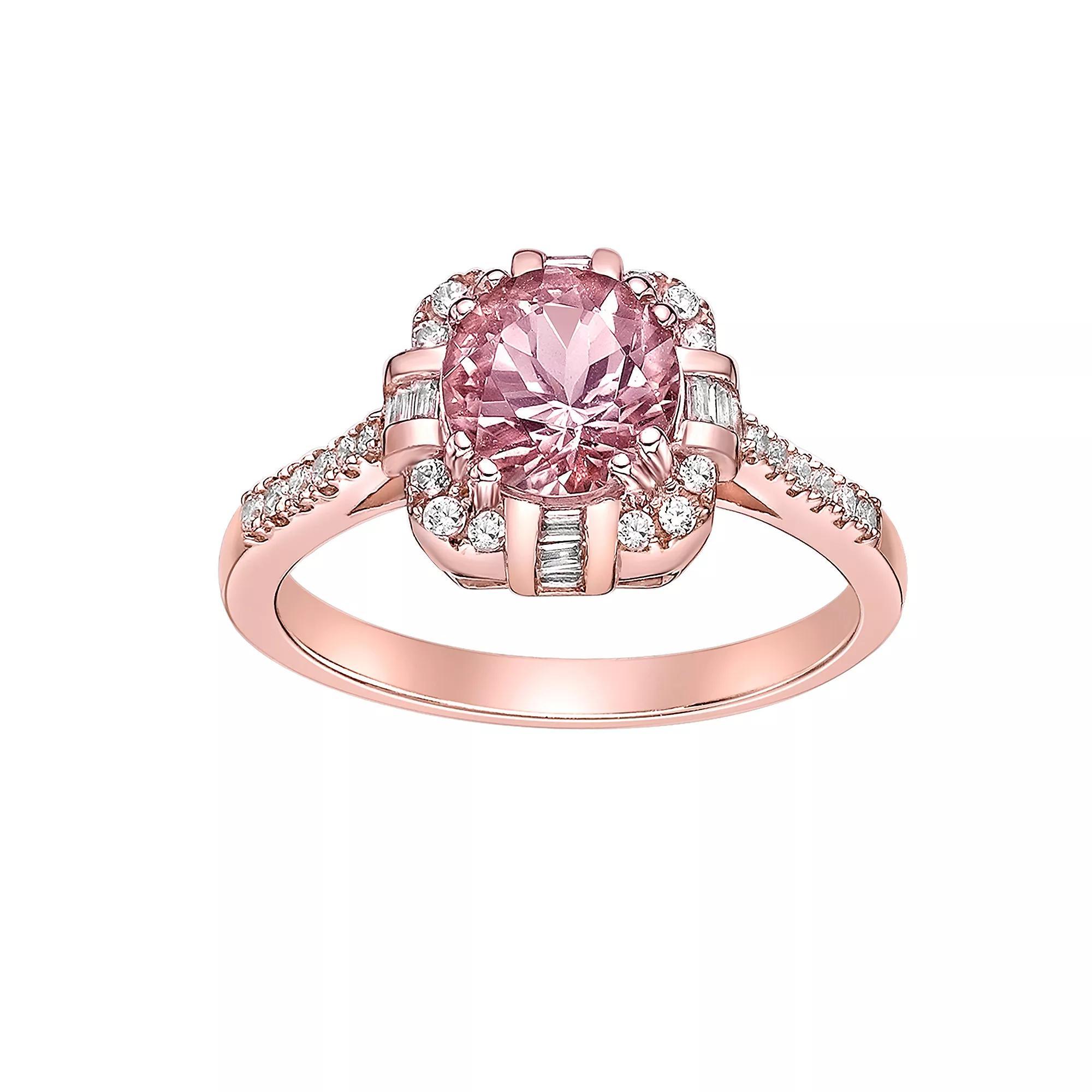 Gemminded 10k Rose Gold, Morganite & 1/4 Carat T.W. Diamond Ring, Women's, Size: 5, Pink Tone Product Image