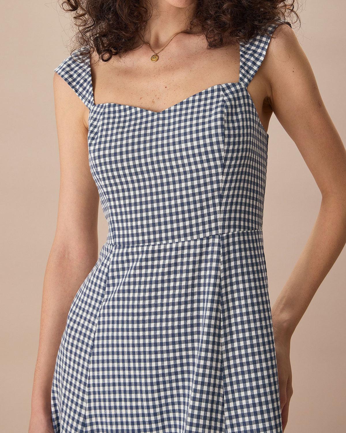 The Navy Plaid Shirred Back Midi Dress Product Image