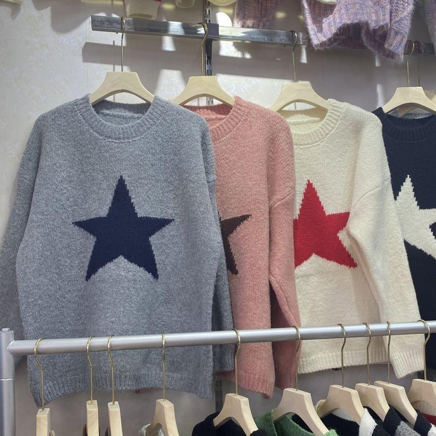 Round Neck Star Print Sweater Product Image