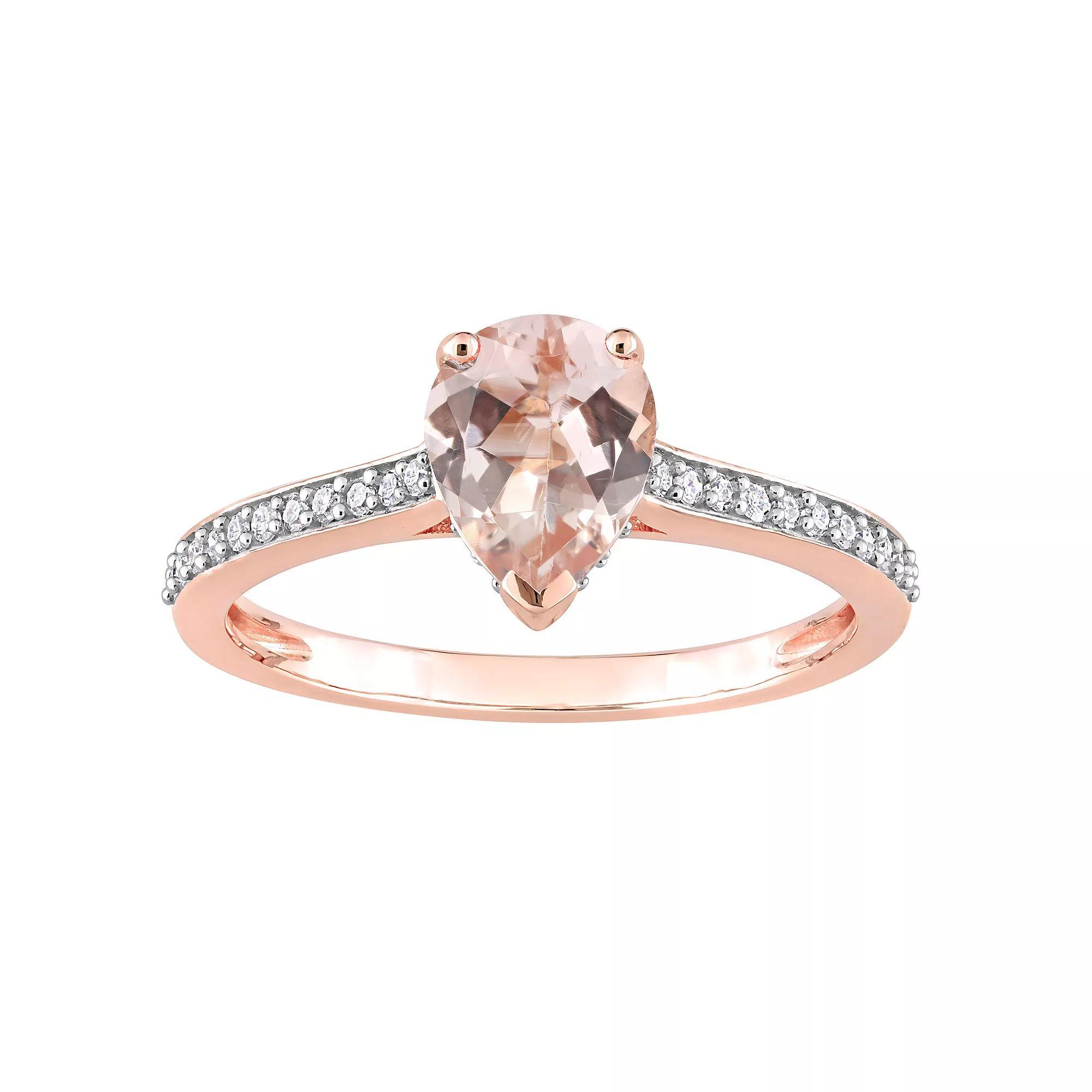 Stella Grace 10k Rose Gold Morganite & 1/8 Carat T.W. Diamond Engagement Ring, Women's, Size: 6.50 Product Image