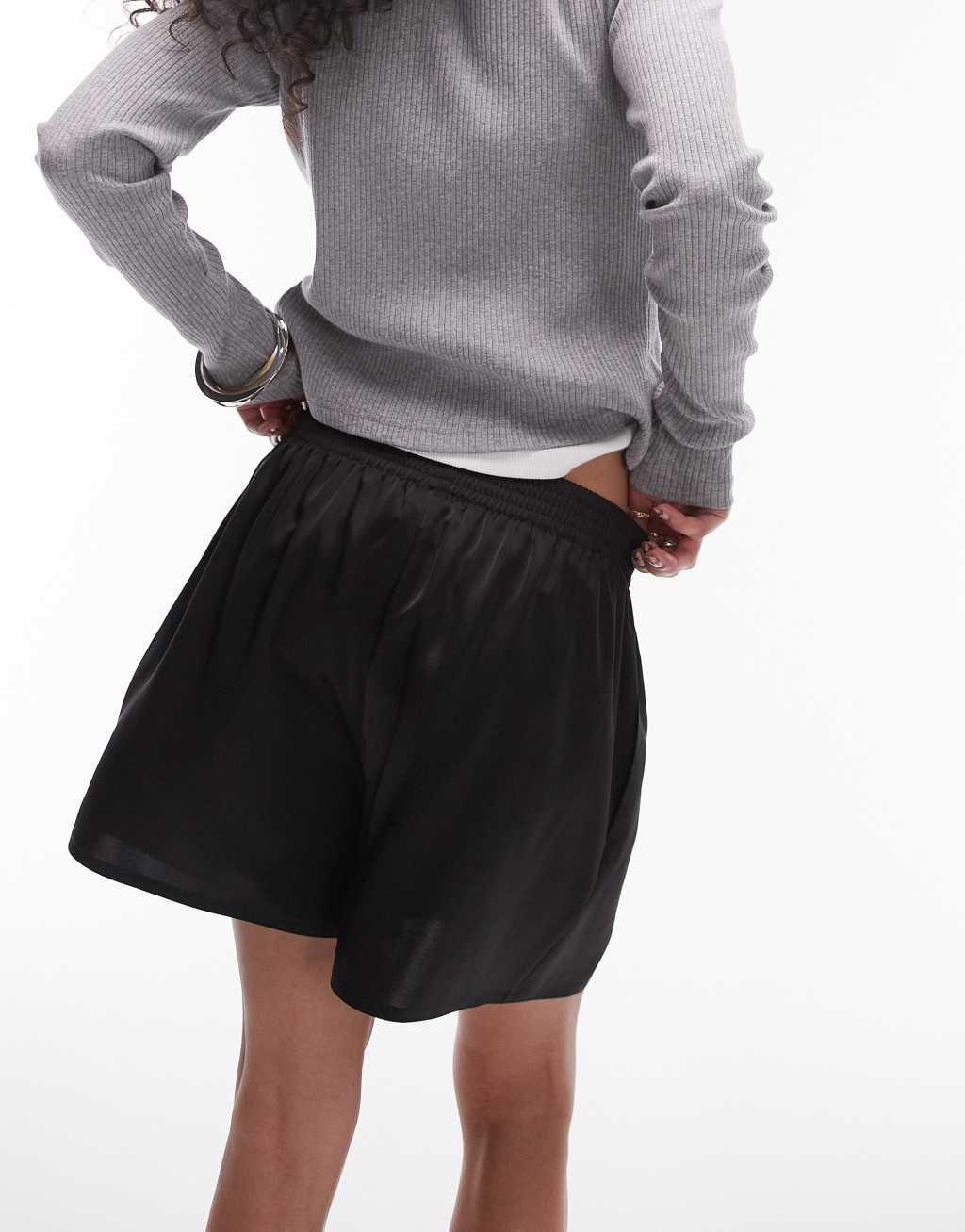 Topshop satin boxer shorts in black - part of a set Product Image