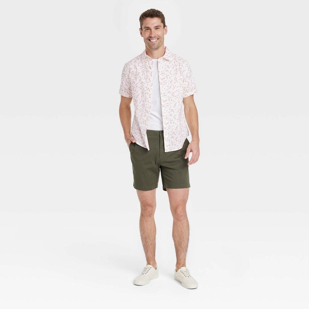 Men's Floral Short Sleeve Poplin Button-Down Shirt - Goodfellow & Co™ Ivory M: Slim Fit, Cotton-Spandex Blend, Front Pocket Product Image