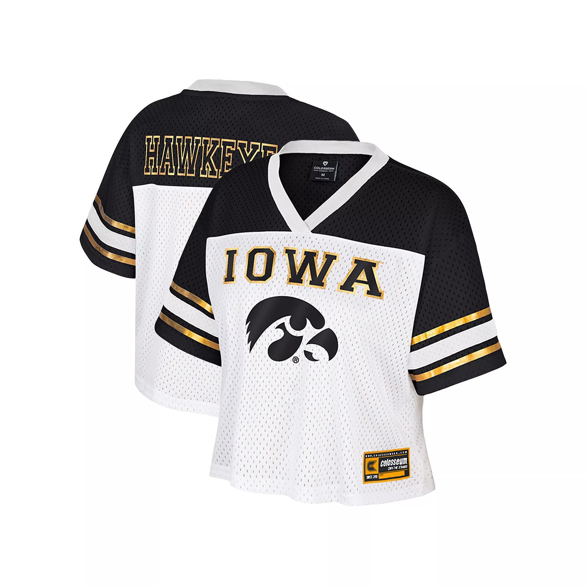Women's Colosseum  White Iowa Hawkeyes Treasure Cropped Football Jersey, Size: XXL Product Image