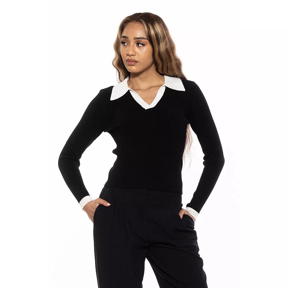 Women's ALEXIA ADMOR Crsti Collared Long Sleeve Ribbed Sweater, Size: XS, Brown Product Image