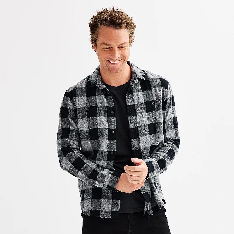 Men's Sonoma Goods For Life® Supersoft Flannel Button-Down Shirt, Size: Small, Light Blue Plaid Product Image