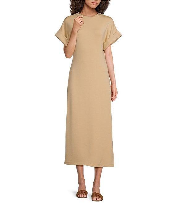 Le' AL.X Knit Crew Neck Short Cuffed Sleeve Midi T-Shirt Dress Product Image