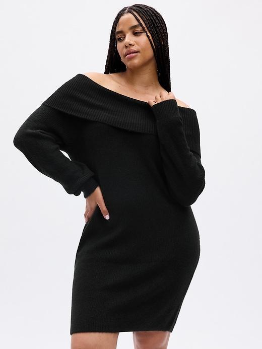 Off-Shoulder Mini Sweater Dress Product Image