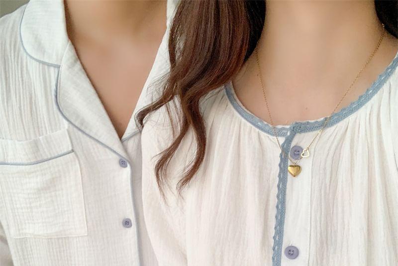Couple Matching Contrast Trim Pajama Dress / Long-Sleeve Pajama Set Product Image
