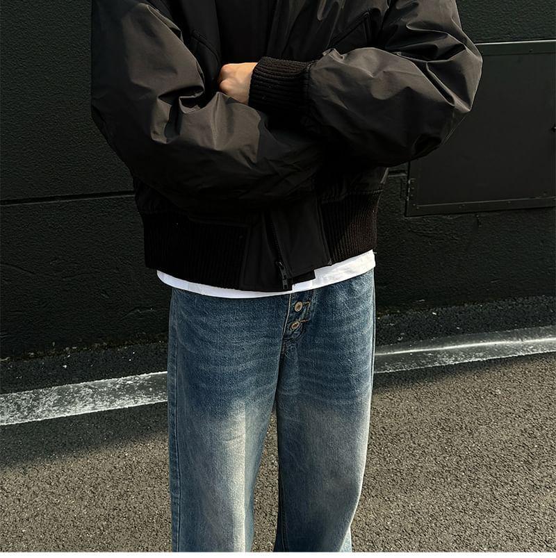 Plain Zip Bomber Jacket Product Image