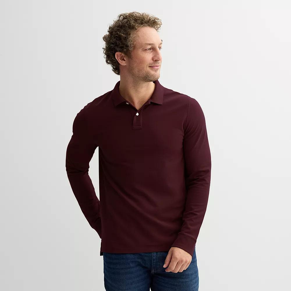 Men's Sonoma Goods For Life® Long Sleeve Pique Polo, Size: XL, Brown Product Image