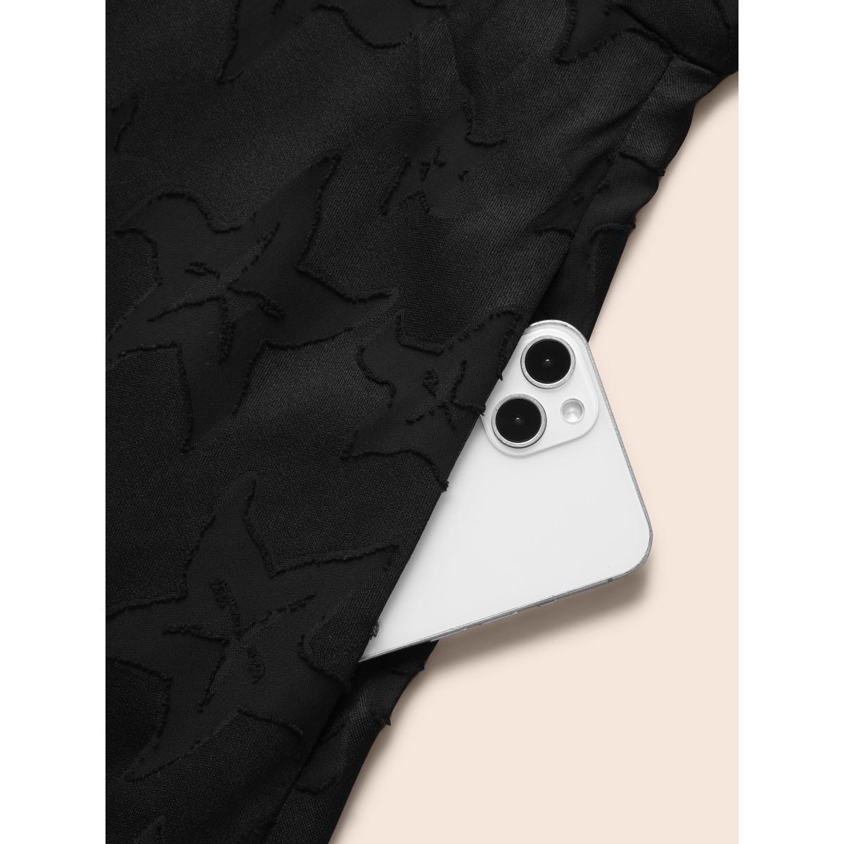 Plus Size Star Textured Lantern Sleeve Midi Dress Black Women Elegant Texture V-neck Short sleeve Curvy BloomChic 14-16/1X Product Image
