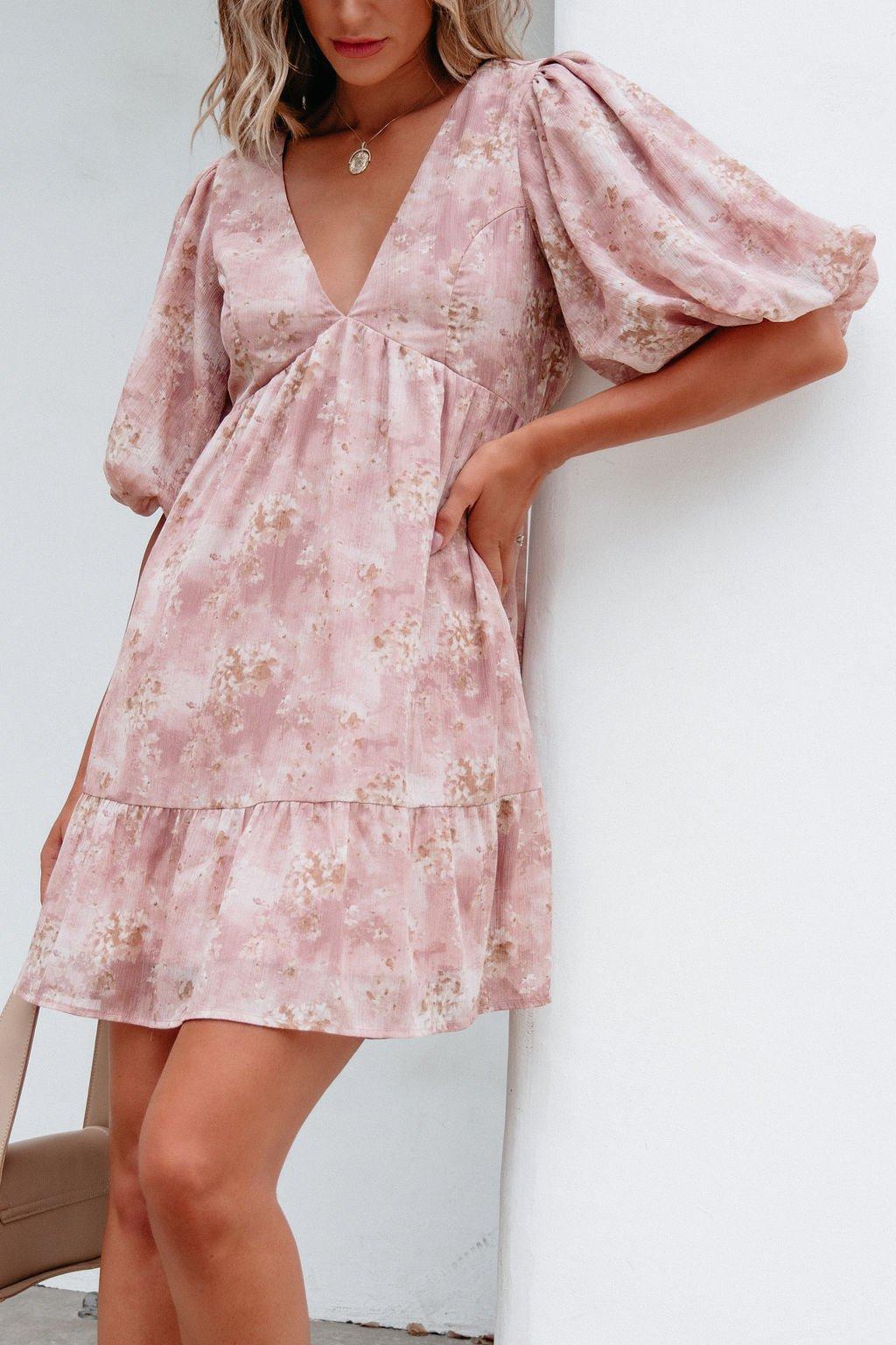Blush Floral Print Mini Dress - FINAL SALE Product Image