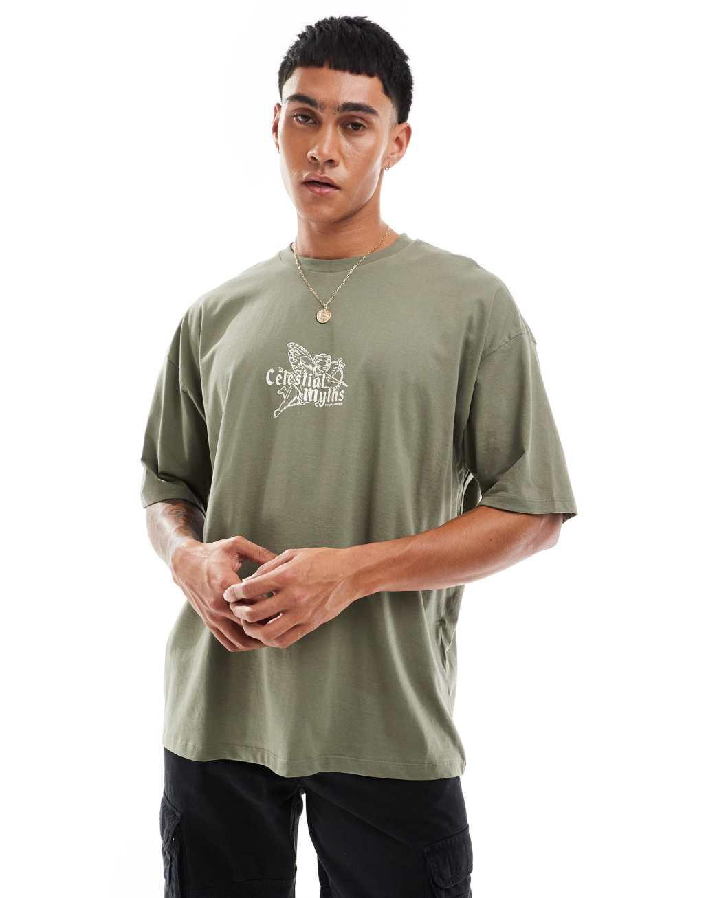 ASOS DESIGN oversized t-shirt in green with front chest print Product Image