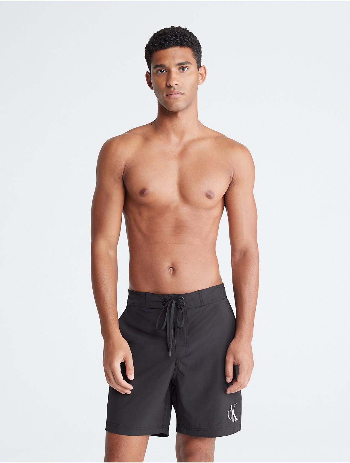 Calvin Klein Men's Monogram Logo Drawstring Swim Shorts - Grey - XS Product Image