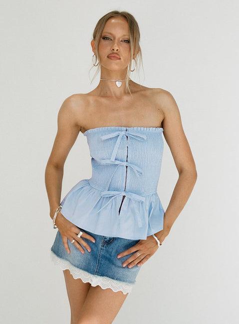 Jaymie Strapless Bow Top Blue Product Image