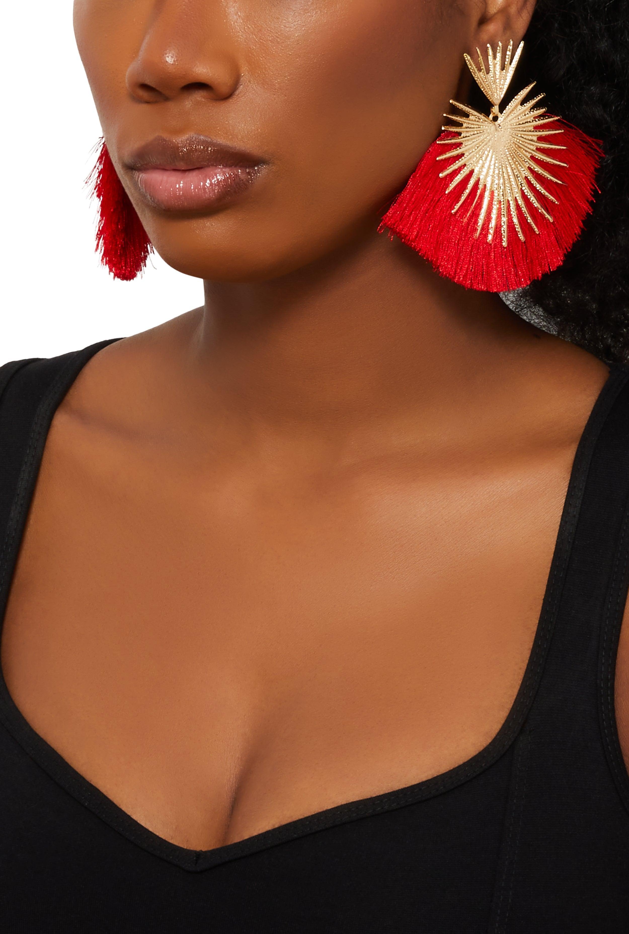 Fringe Fan Drop Earrings Female Product Image