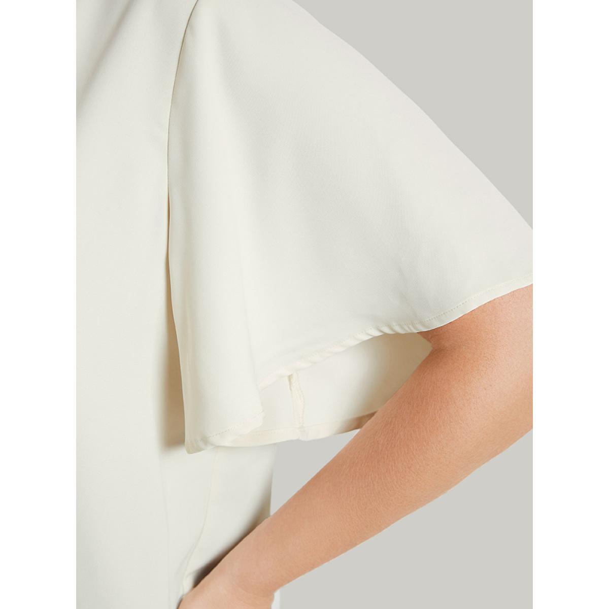 Plus Size Ivory Solid Ruffle Sleeve Crisscross Neck Blouse Women Office Short sleeve Round Neck Work Blouses BloomChic 28/5X Product Image