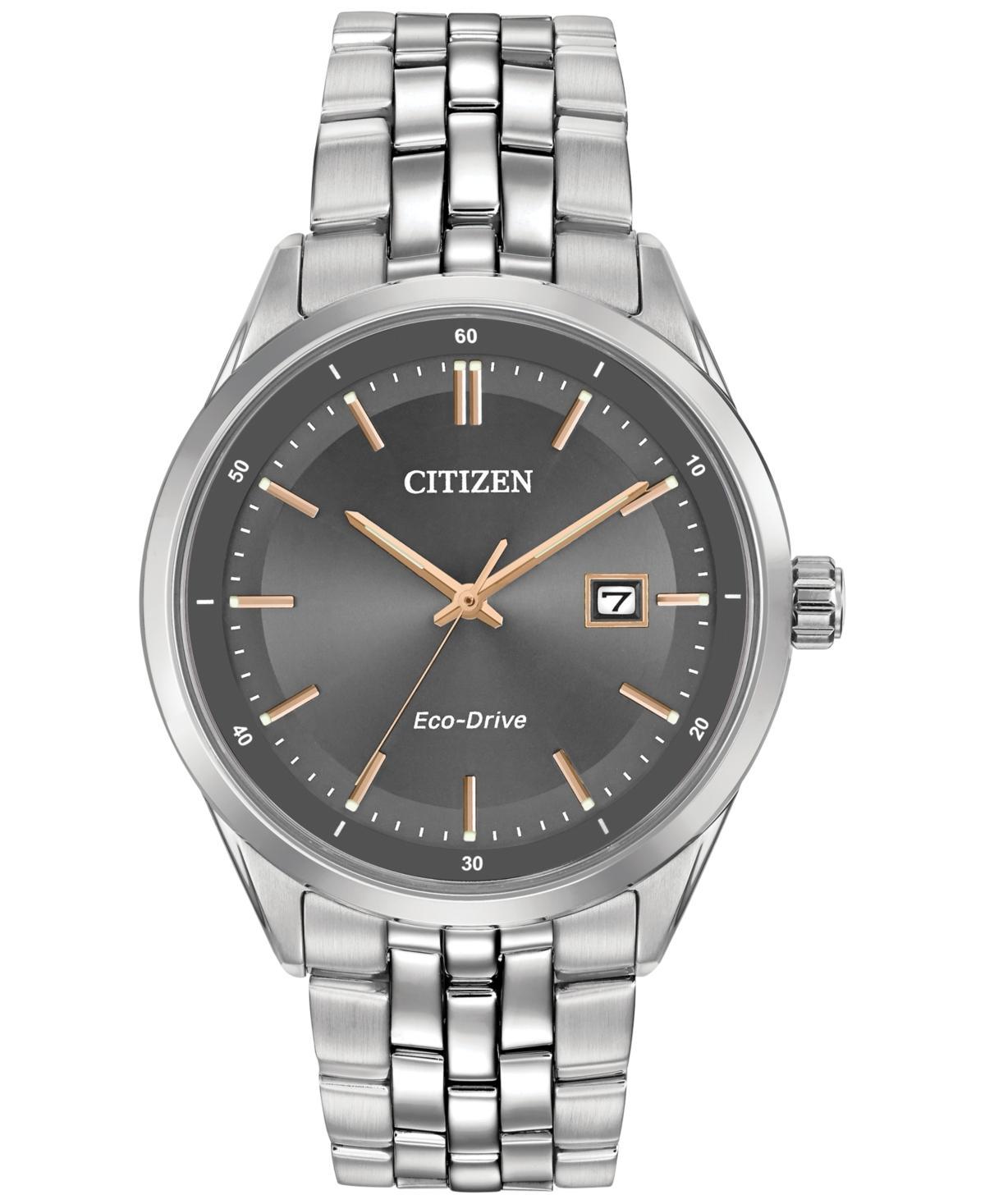Citizen Mens Eco-Drive Addysen Stainless Steel Gray Dial Bracelet Watch - BM7251-53H Silver Product Image