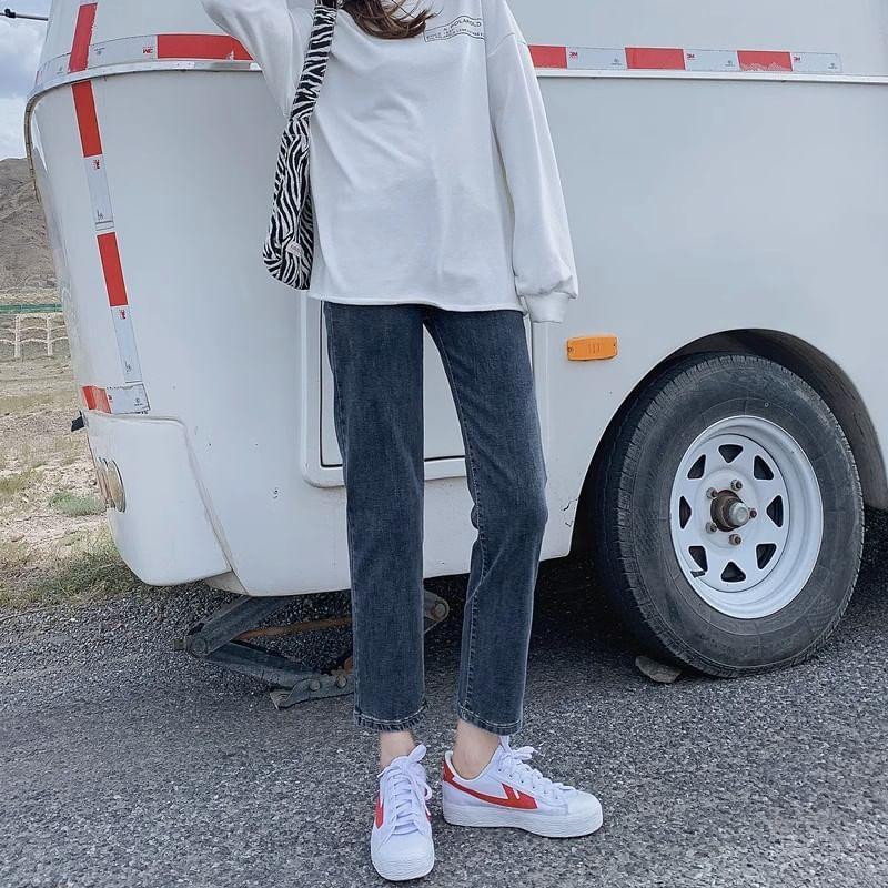 High Waist Cropped Straight Leg Jeans Product Image