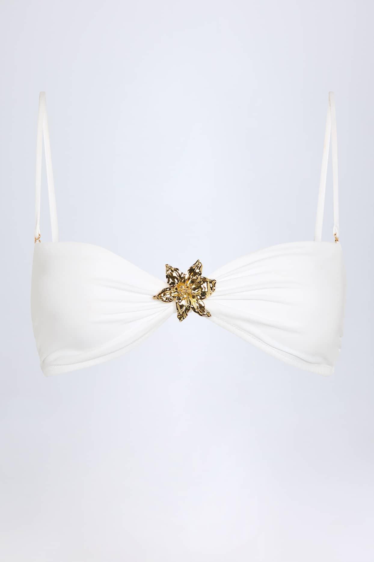 Hardware-Detail Halterneck Bikini Top in White Product Image