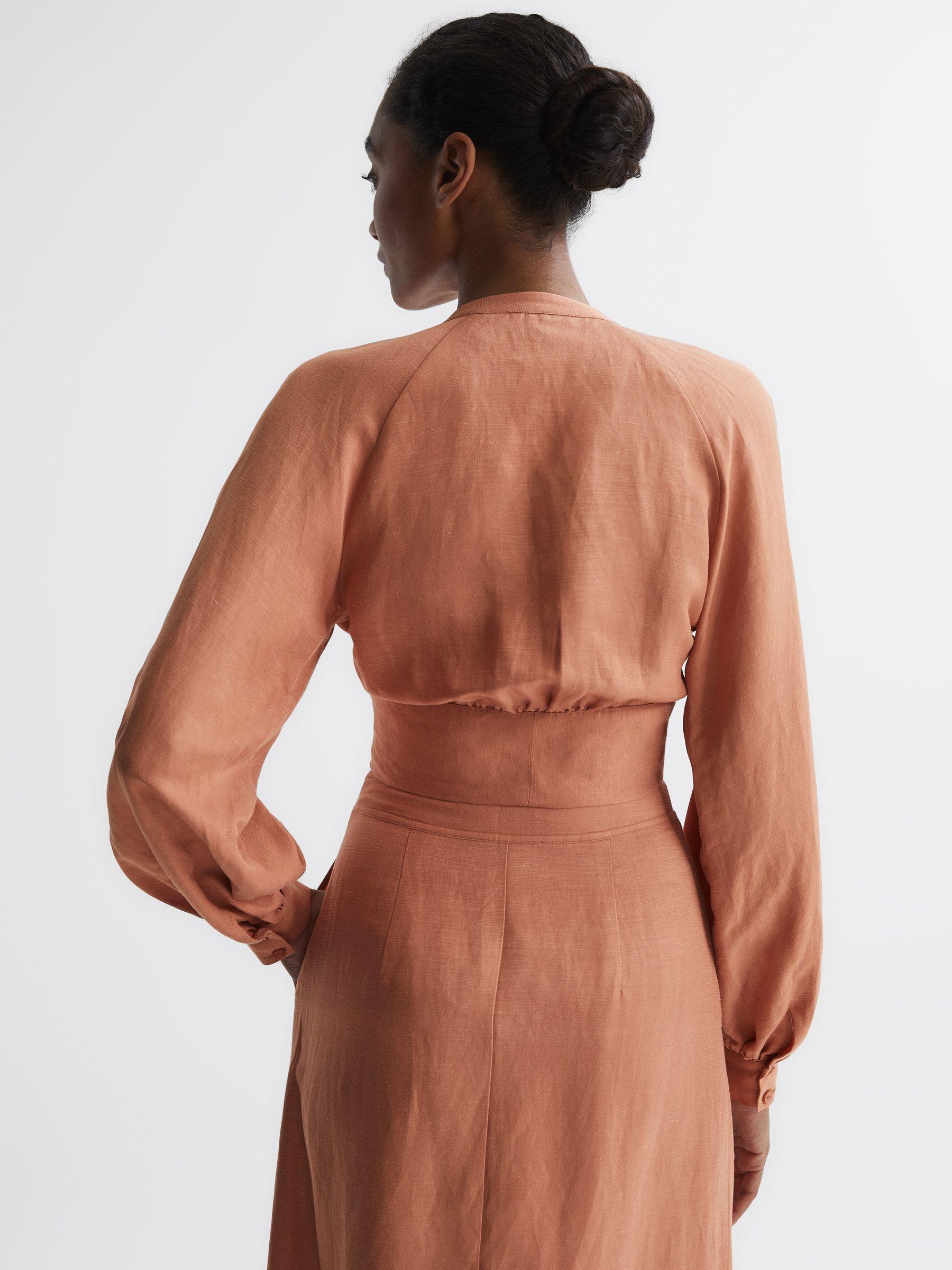 Tie Front Cropped Blouse in Rust Product Image