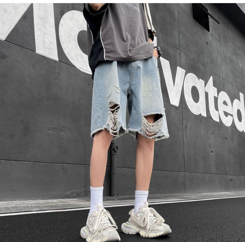 Mid Rise Washed Denim  Shorts Product Image