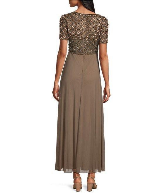 Pisarro Nights V-neck Short Sleeve Beaded Bodice Chiffon Aline Gown Product Image