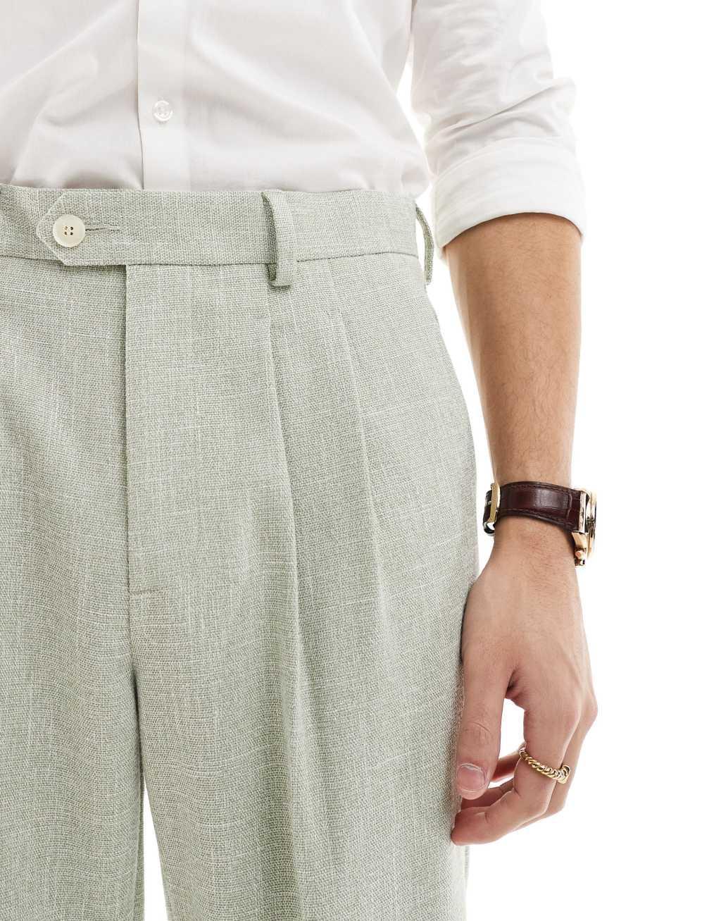 ASOS DESIGN smart tapered fit chino pants in dusty green textured fabric Product Image