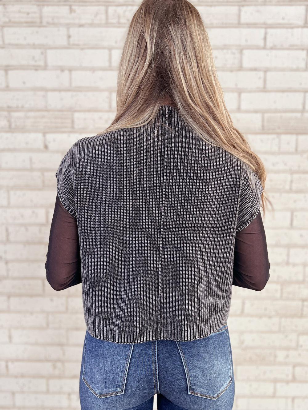 Washed Mock Neck Cropped Sweater Vest Top - Multiple Colors Available Product Image