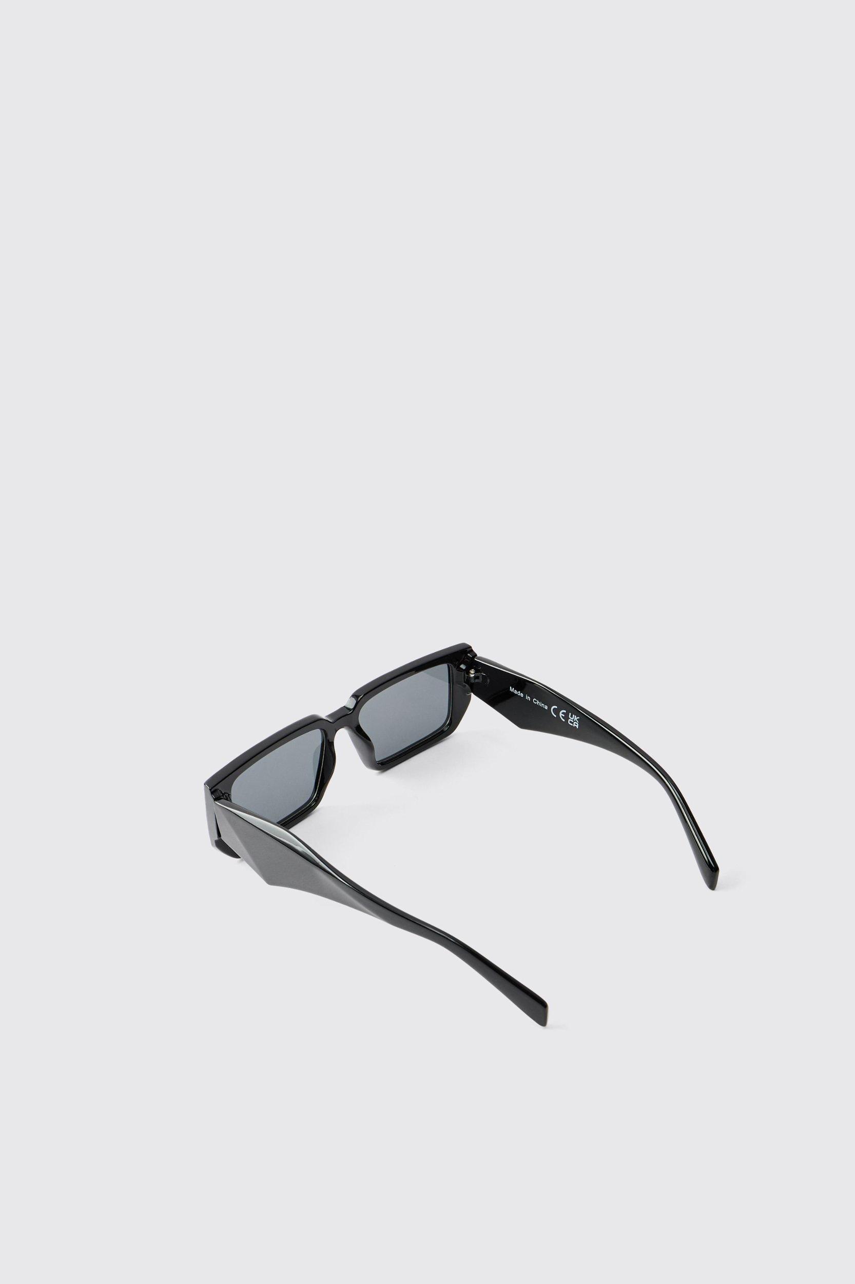 Black Plastic Rectangular Sunglasses | boohooMAN USA Product Image