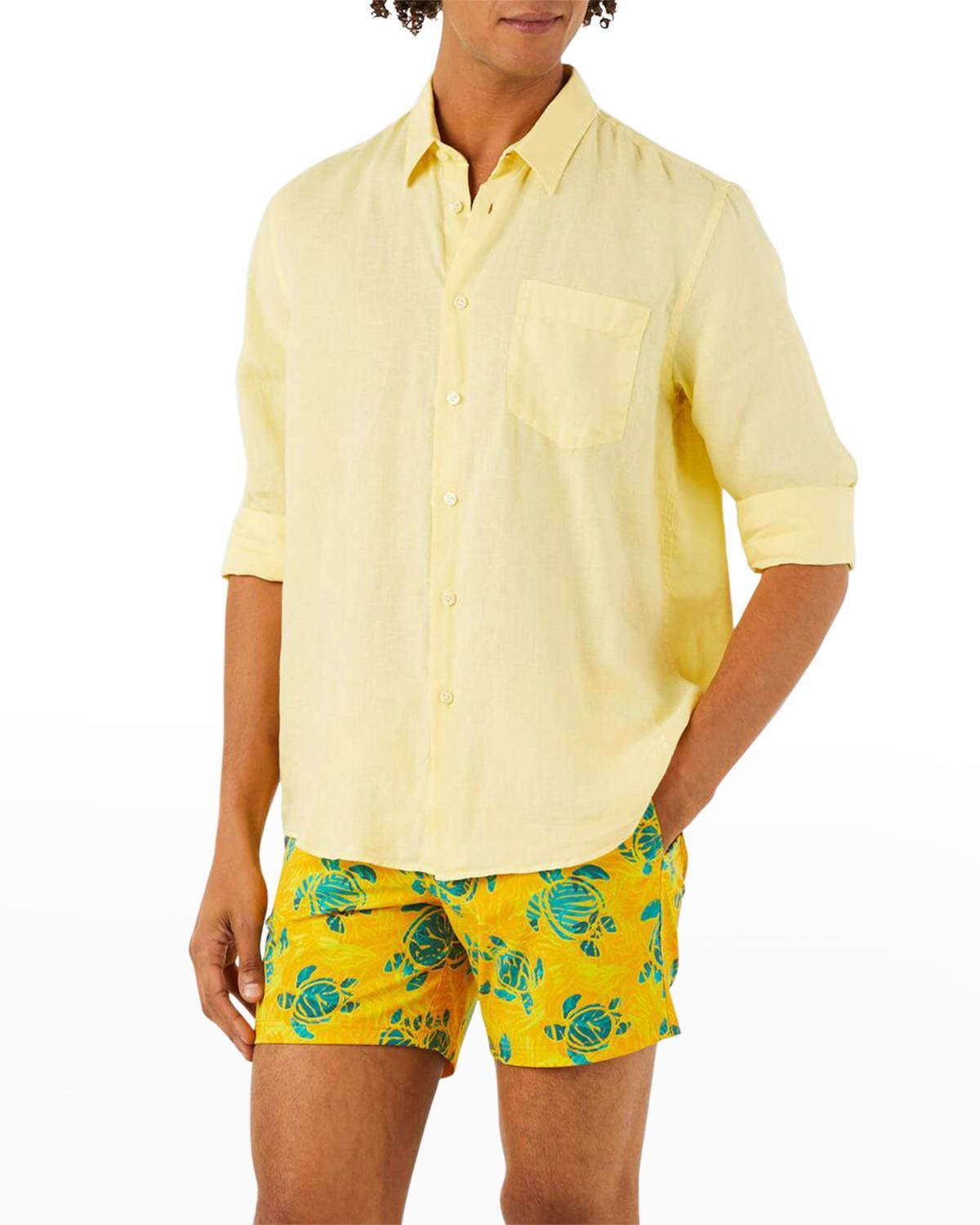 Mens Caroubis Solid Linen Sport Shirt Product Image