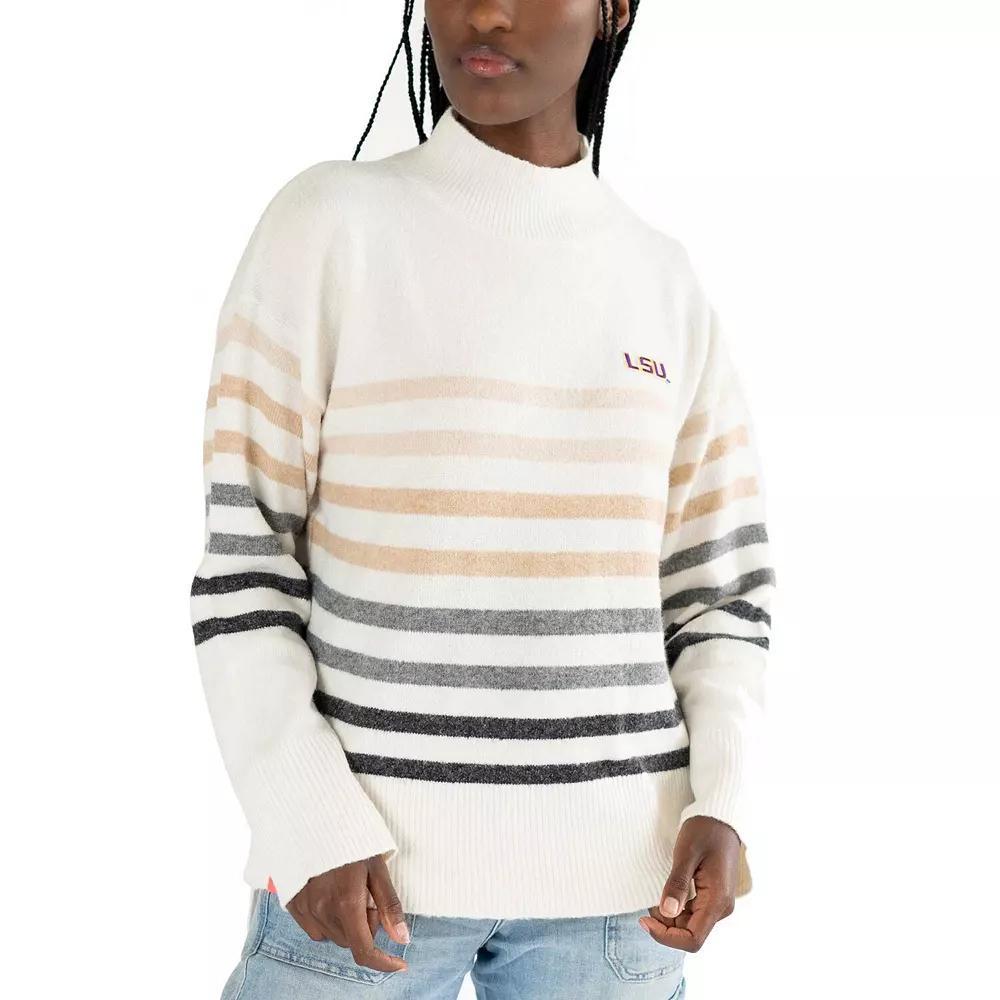 Women's Lusso  White LSU Tigers Simone Striple Mock Neck Oversized Pullover Sweatshirt, Size: Small Product Image