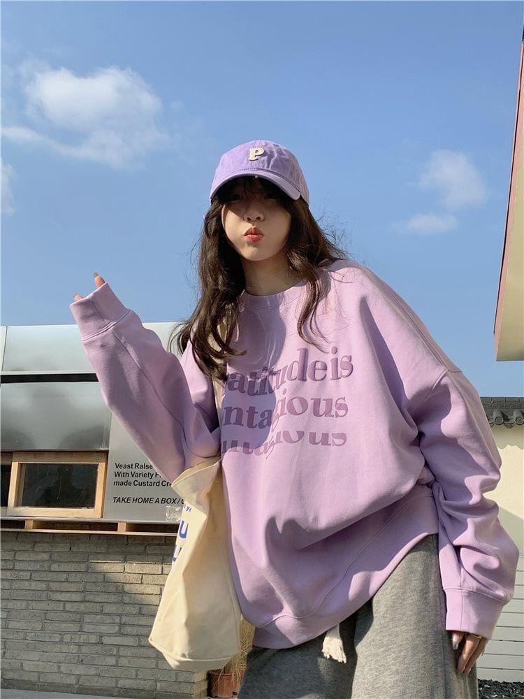 Round Neck Lettering Print Pullover Product Image