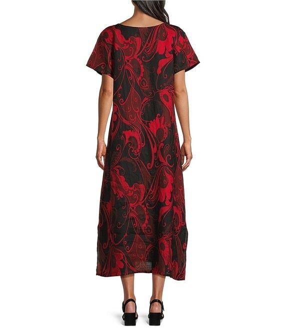 Bryn Walker Wesley Woven Garden Print Crew Neck Short Sleeve A-Line Midi Dress Product Image