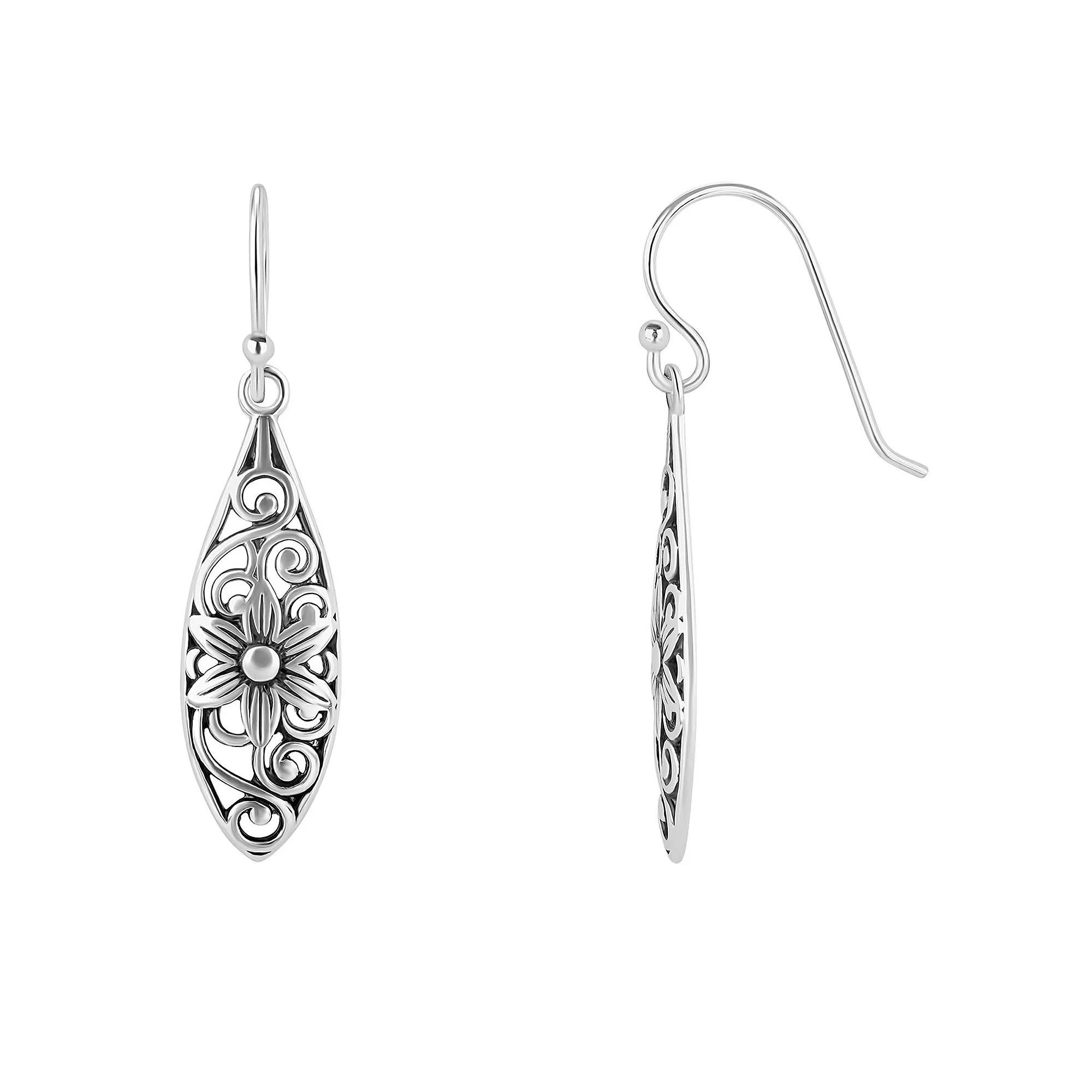 PRIMROSE Sterling Silver Oxidized Filigree Flower Drop Earrings, Women's Product Image