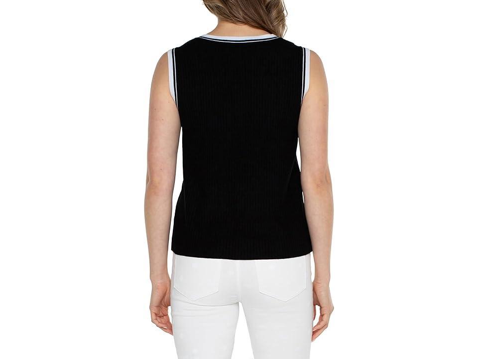 Liverpool Los Angeles Sleeveless V-Neck Sweater with Novelty Rib Trim White Contrast) Women's Sweater Product Image