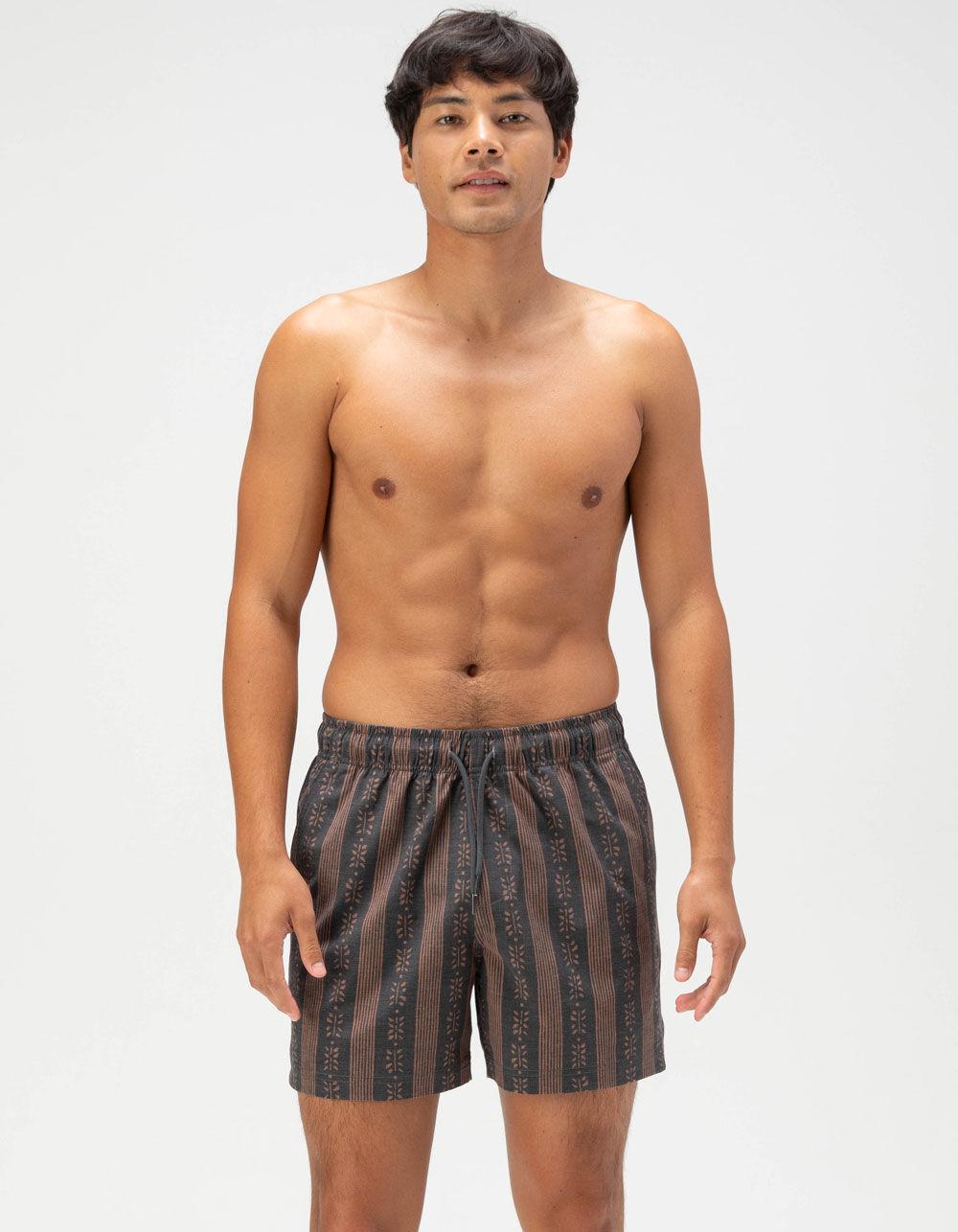 RSQ Mens Black/Brown Stripe Swim Shorts - BLACK/BROWN Product Image