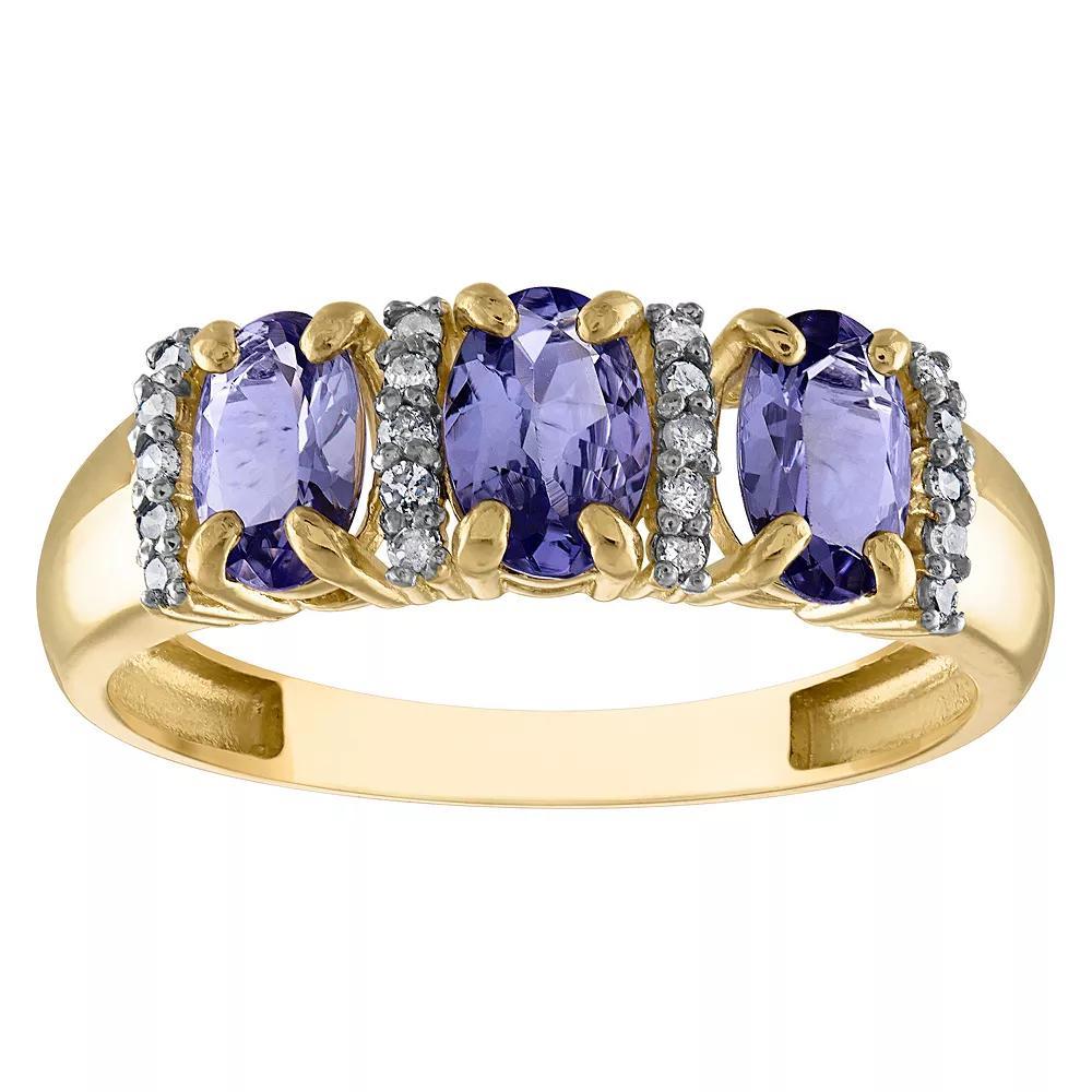 Tiara 10k Gold Gemstone & 1/10 Carat T.W. Diamond 3-Stone Ring, Women's, Green Product Image