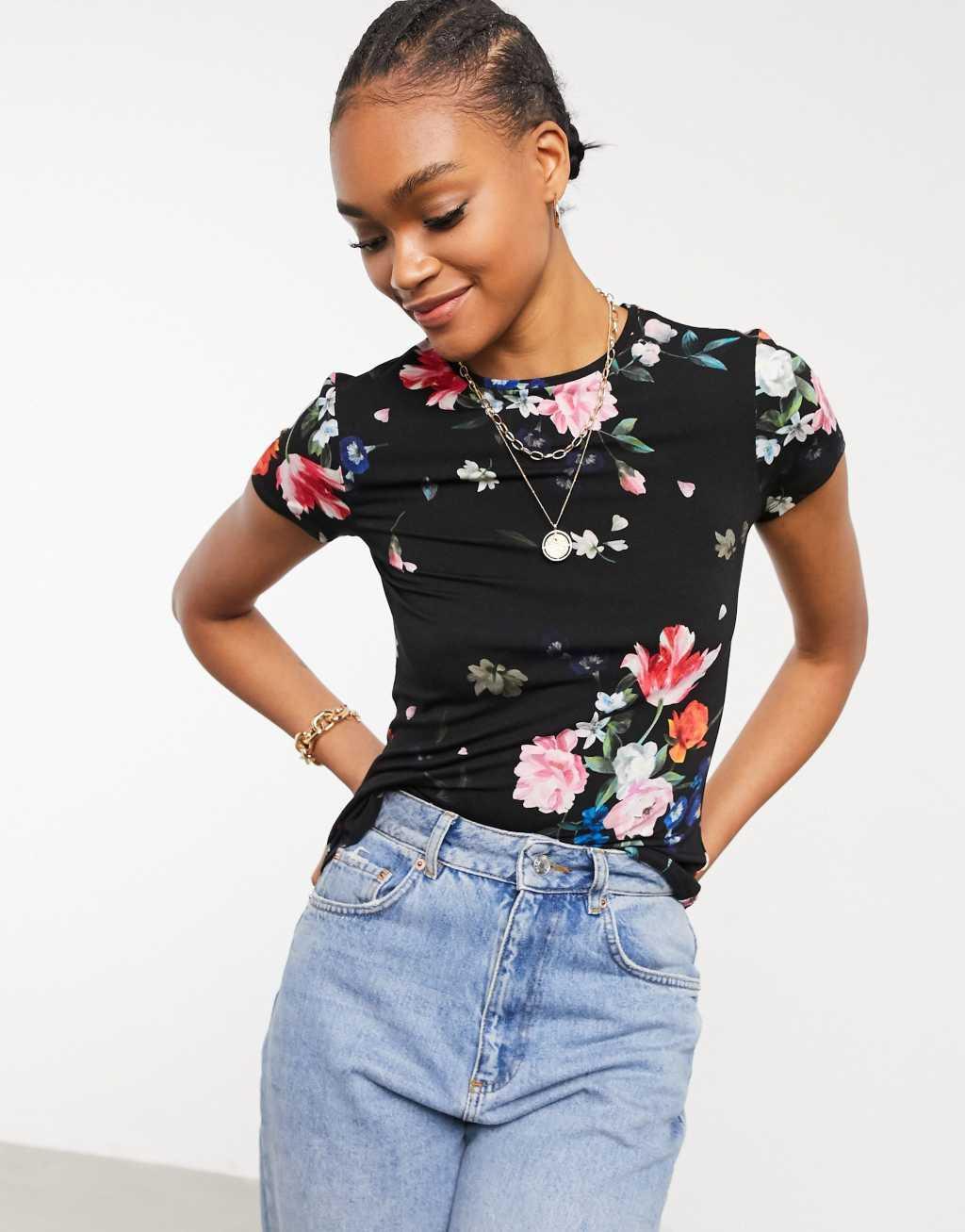 Ted Baker Periie sandalwood floral jersey fitted tee Product Image
