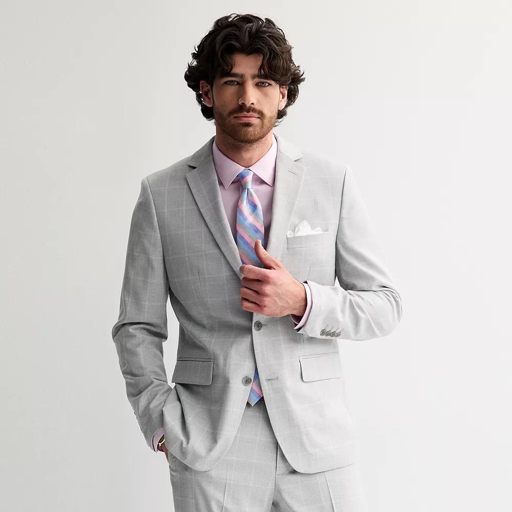 Men's Apt. 9® Premier Flex Performance Slim-Fit Washable Suit Jacket, Size: 38 Short, Light Gray Windowpane Product Image